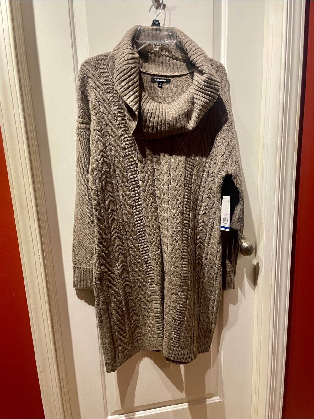 Relativity Taupe Cable Knit Cowl Neck Sweater